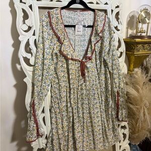 Free people Floral Long Sleeve Dress with Ruffle Trim